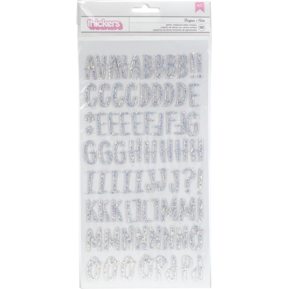 Dear Lizzy - Stay Colorful - Thickers Alpha Stickers - Bonjour Alpha - Multi Glittered Chipboard