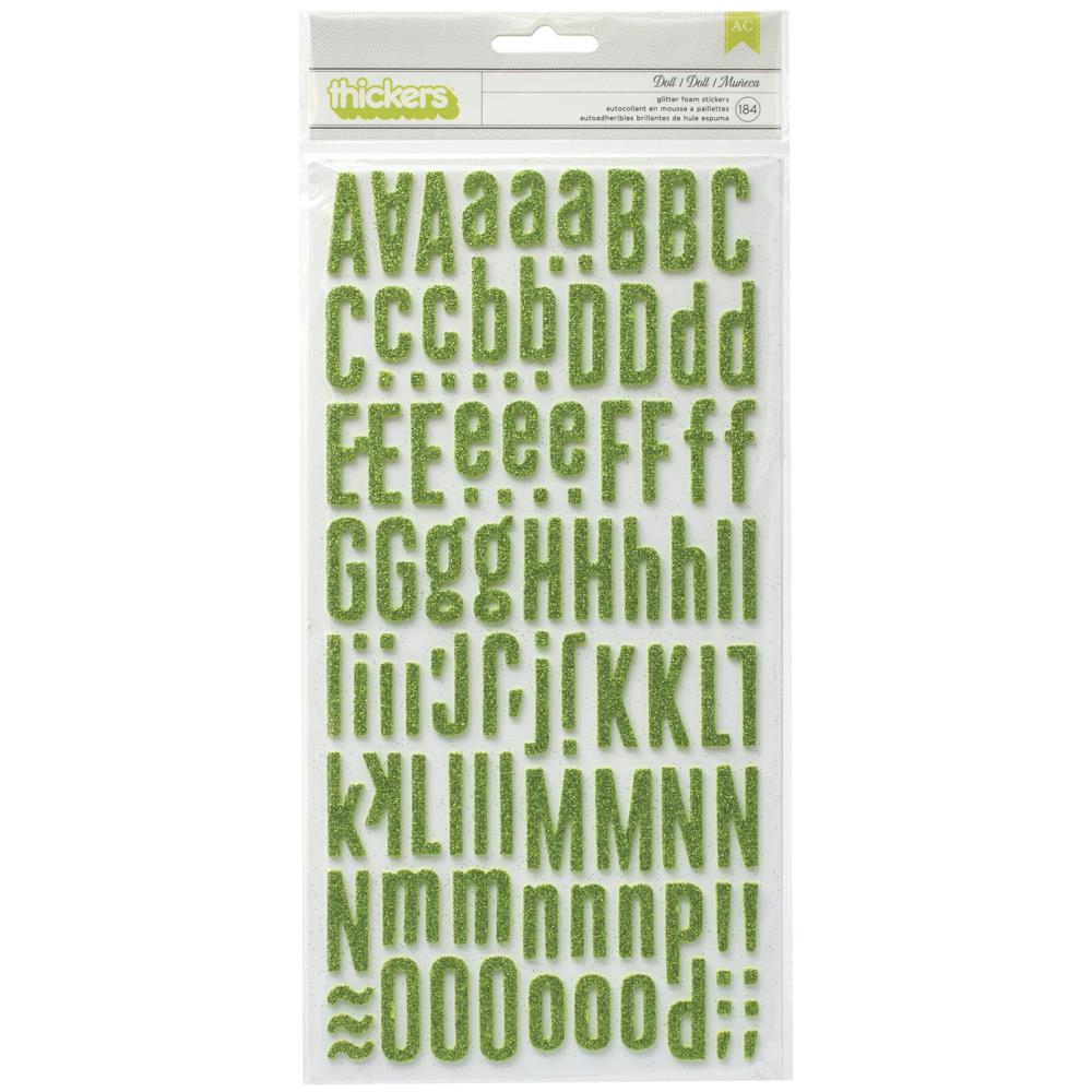 American Crafts - Thickers Stickers - Doll Green Glitter Alphabet