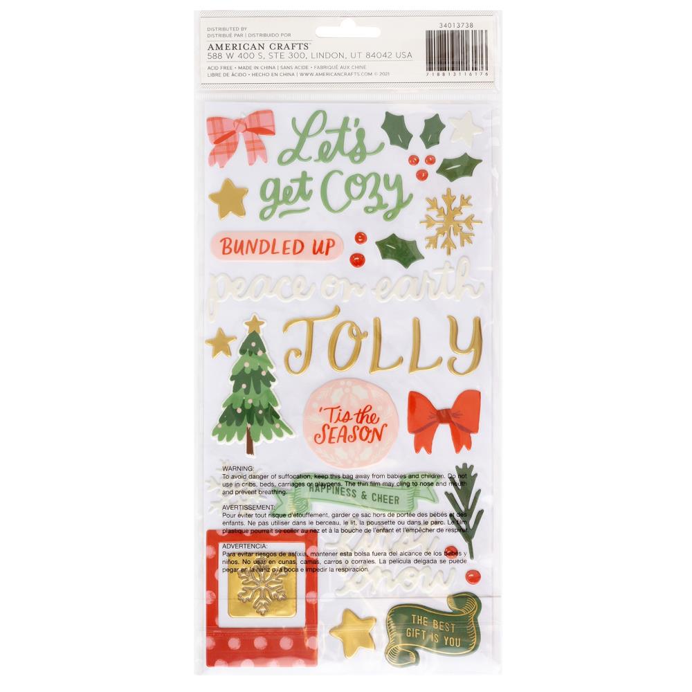 American Crafts - Mittens & Mistletoe - Thickers Stickers - All Is Bright Phrase