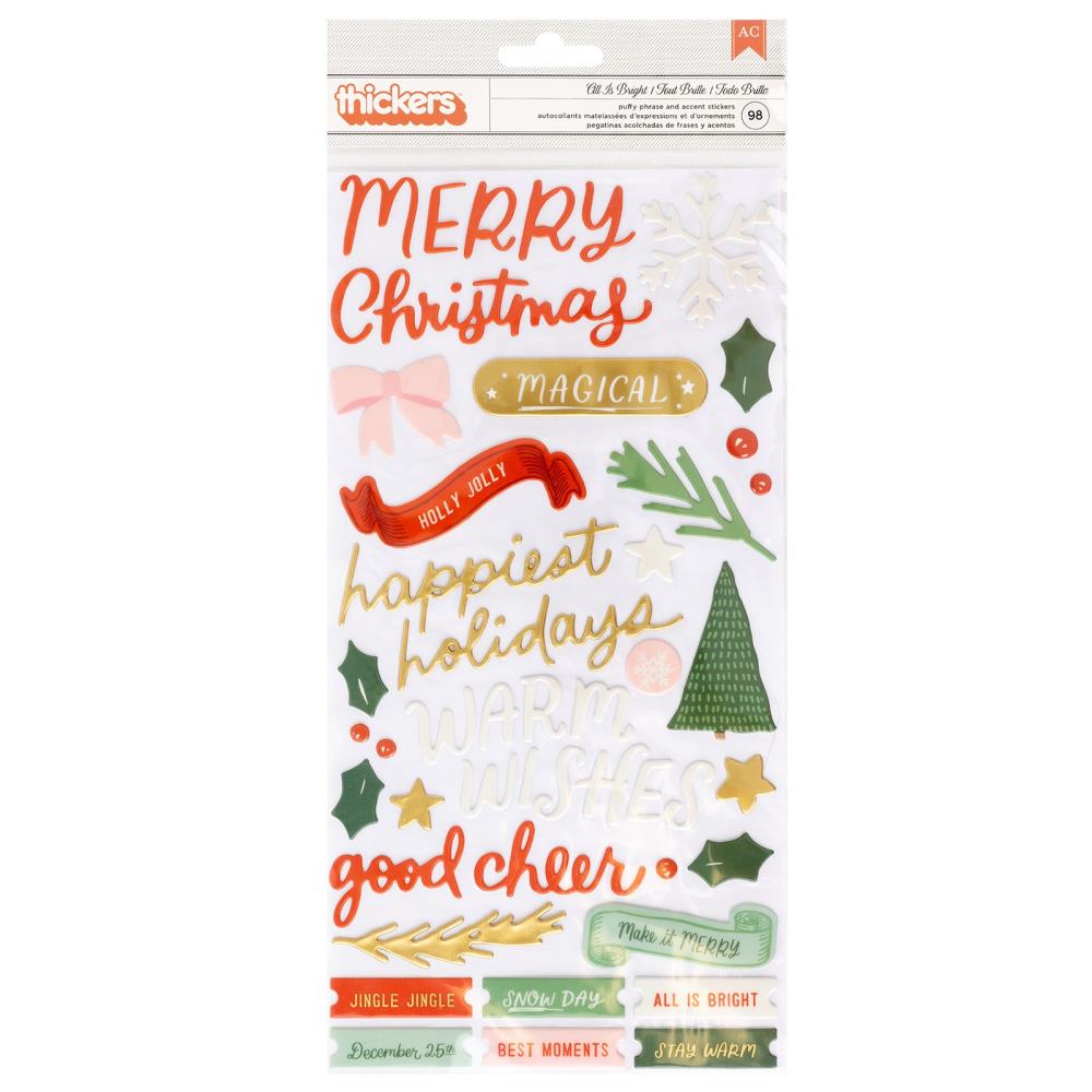 American Crafts - Mittens & Mistletoe - Thickers Stickers - All Is Bright Phrase