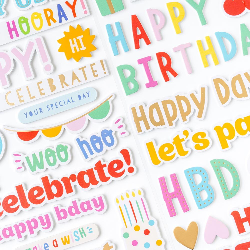 Pebbles - All The Cake - Thickers Stickers - Phrases With Gold Foil