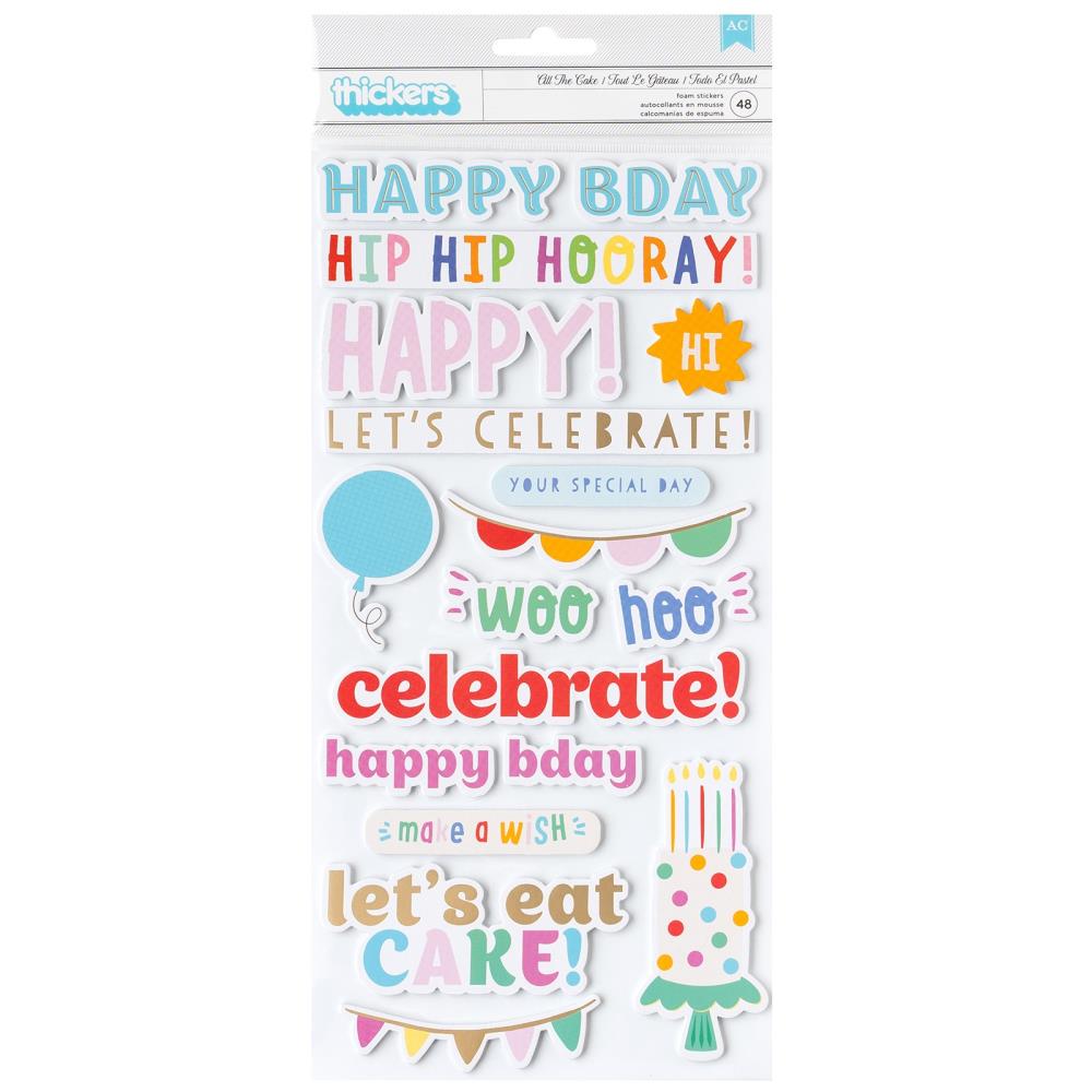 Pebbles - All The Cake - Thickers Stickers - Phrases With Gold Foil