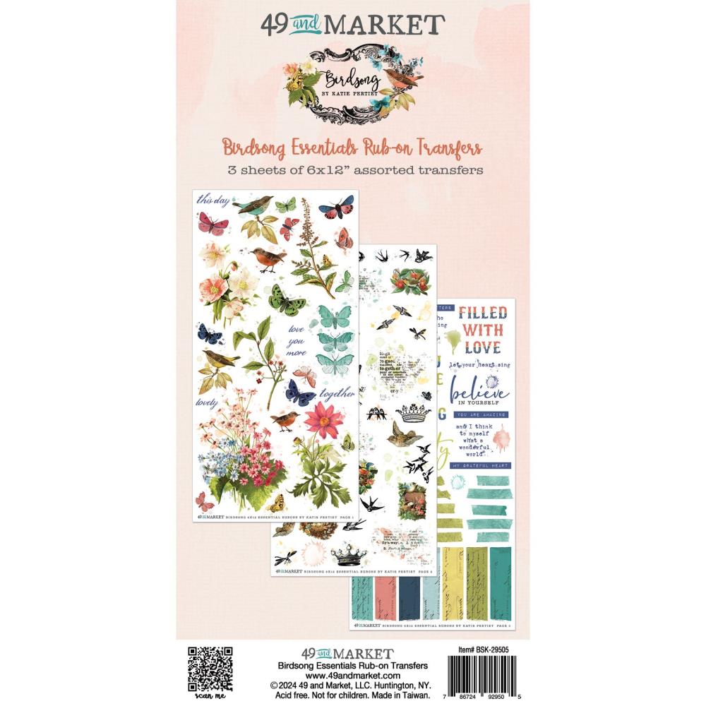 49 And Market - Birdsong - Rub-On Transfer Set - Essentials