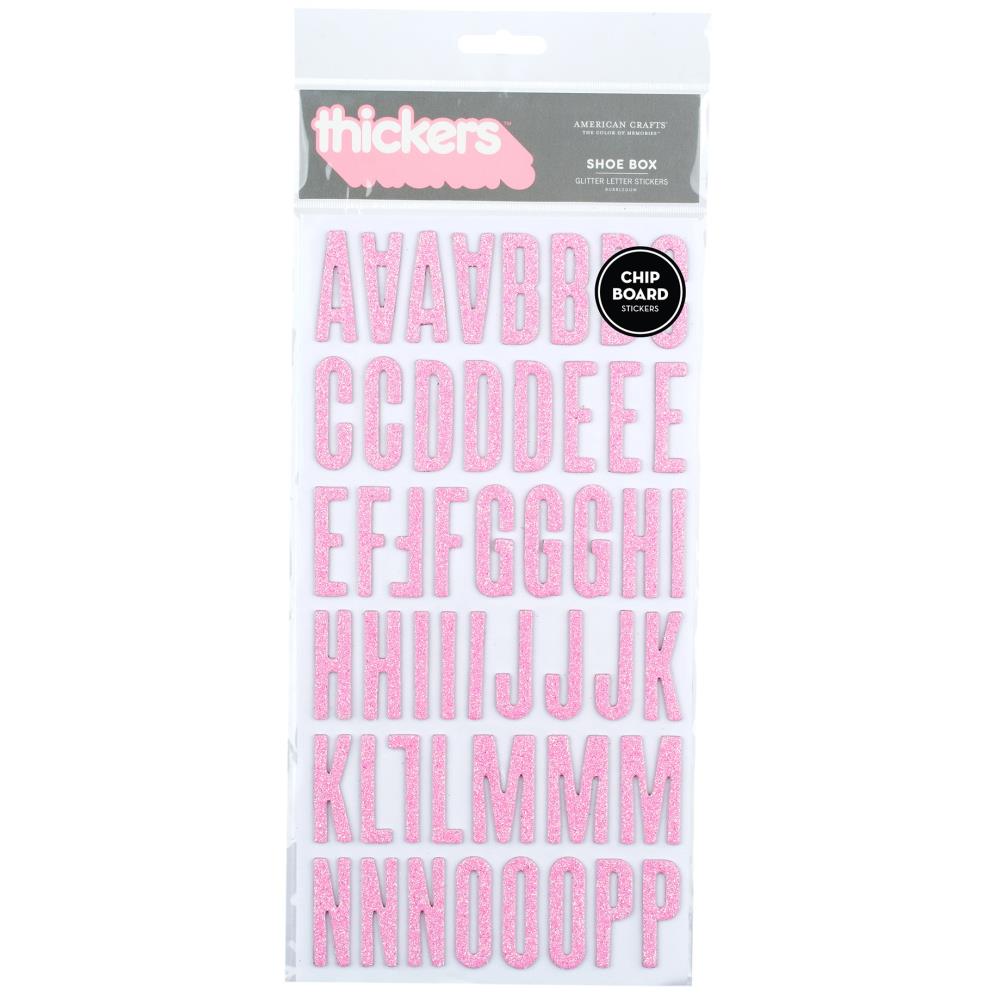 American Crafts - Thickers Chipboard Glitter Stickers - Shoe Box - Bubble Gum