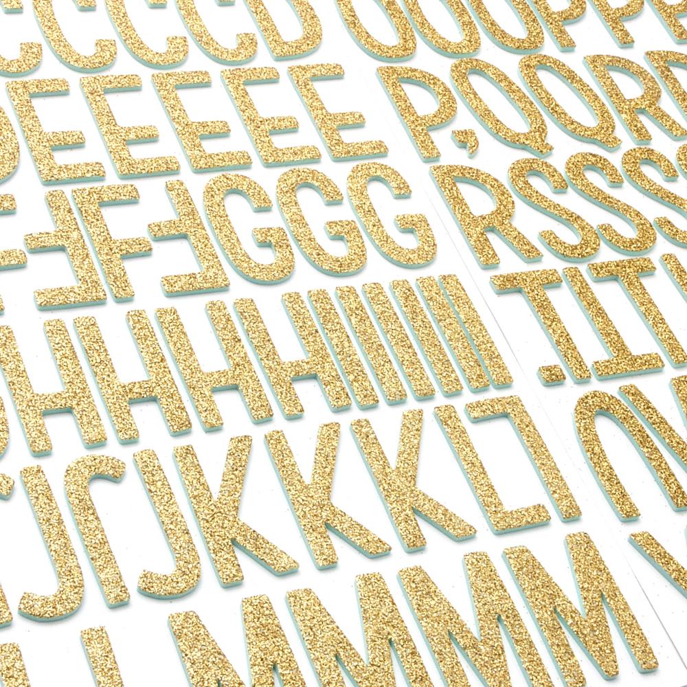 American Crafts - Sunshine & Good Times - Thickers Stickers - Shine On Alpha - Gold Glittered Foam