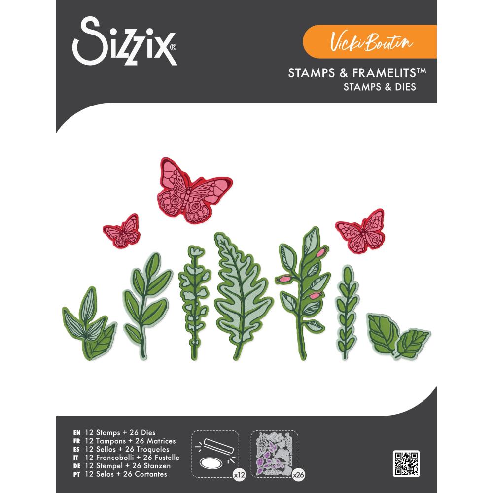 Sizzix - Vicki Boutin - Clear Stamp With Framlits Die - Greenery Layers