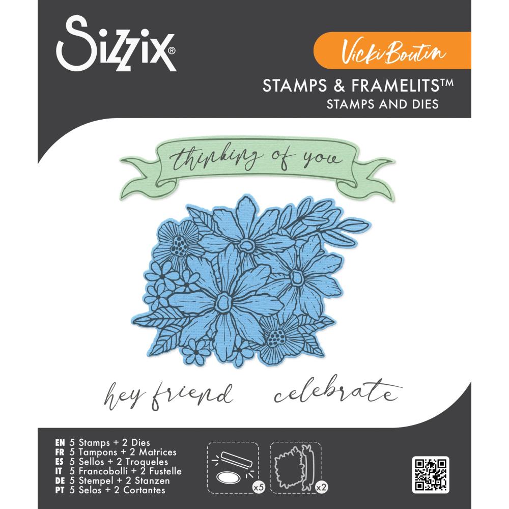 Sizzix - Vicki Boutin - Clear Stamp With Framlits Die - Floral Bouquet