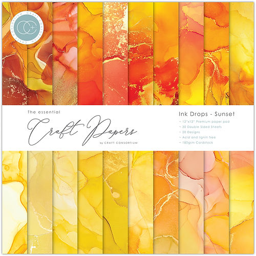 Craft Consortium - The Essential Craft Papers - 12 x 12 Paper Pad - Ink Drops - Sunset
