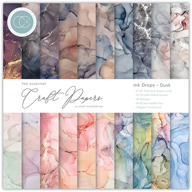 Craft Consortium - The Essential Craft Papers - 6 x 6 Paper Pad - Ink Drops - Dusk