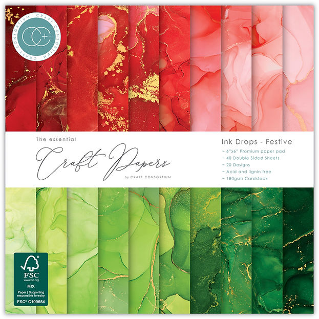 Craft Consortium - The Essential Craft Papers - 6 x 6 Paper Pad - Ink Drops - Festive