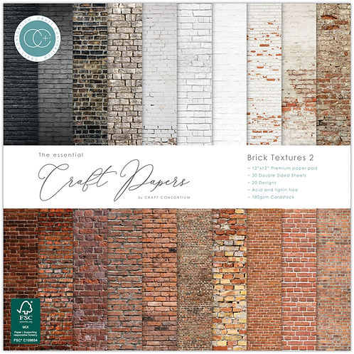 Craft Consortium - The Essential Craft Papers - 12 x 12 Paper Pad - Brick Textures 2