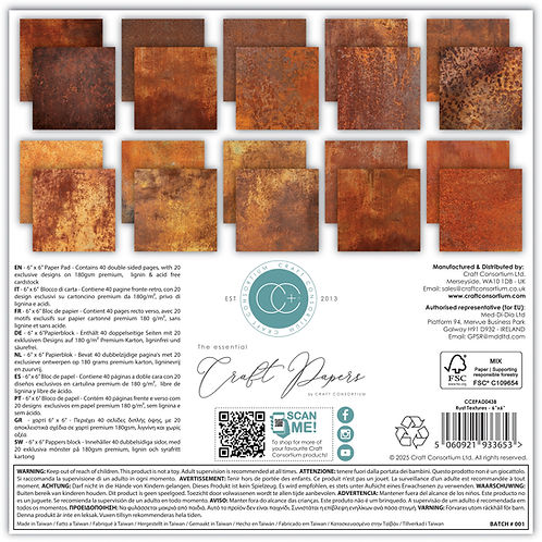 Craft Consortium - The Essential Craft Papers - 6 x 6 Paper Pad - Rust Textures