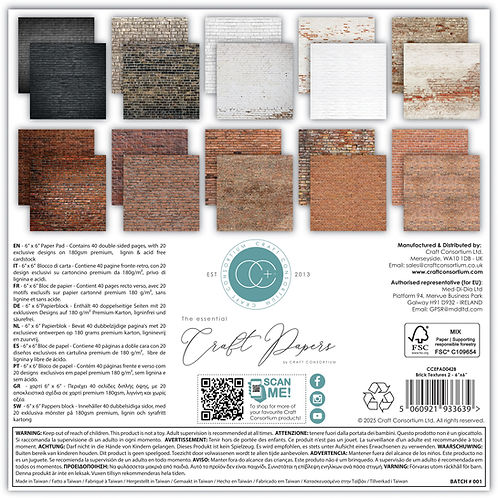Craft Consortium - The Essential Craft Papers - 6 x 6 Paper Pad - Brick Textures 2