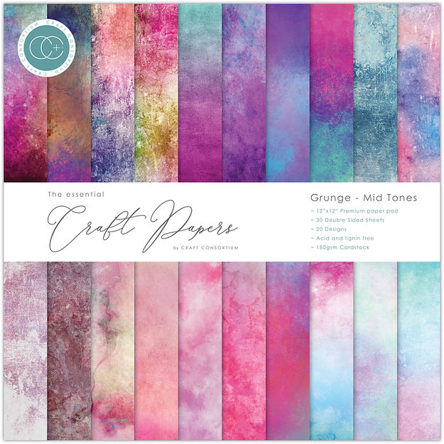 Craft Consortium - The Essential Craft Papers - 12 x 12 Paper Pad - Grunge - Mid Tones