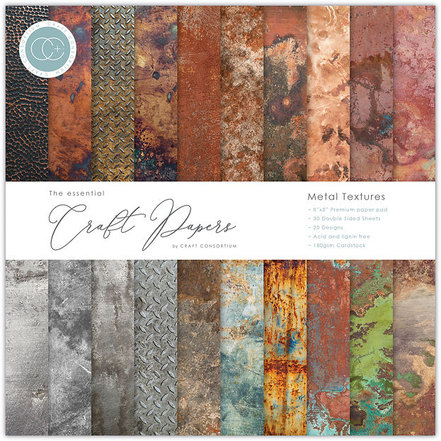 Craft Consortium - The Essential Craft Papers - 8 x 8 Paper Pad - Metal Textures