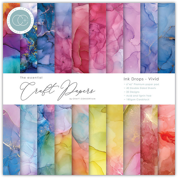 Craft Consortium - The Essential Craft Papers - 6 x 6 Paper Pad - Ink Drops - Vivid