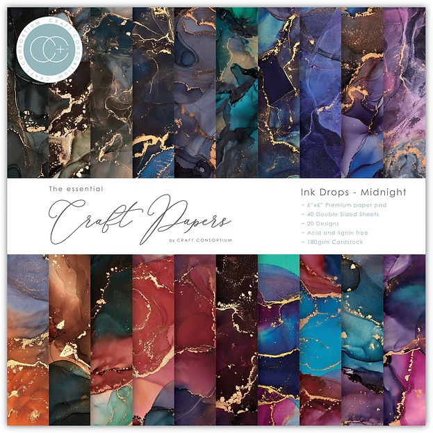 Craft Consortium - The Essential Craft Papers - 6 x 6 Paper Pad - Ink Drops - Midnight