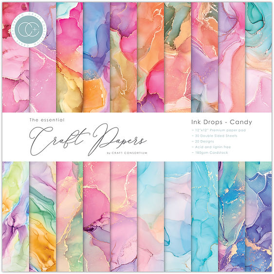 Craft Consortium - The Essential Craft Papers - 12 x 12 Paper Pad - Ink Drops - Candy