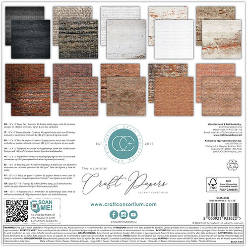 Craft Consortium - The Essential Craft Papers - 12 x 12 Paper Pad - Brick Textures 2