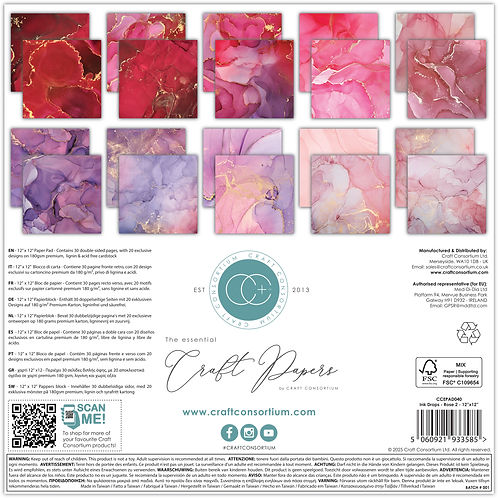 Craft Consortium - The Essential Craft Papers - 12 x 12 Paper Pad - Ink Drops - Rose 2
