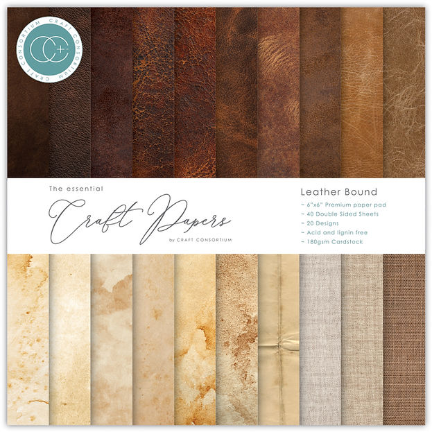 Craft Consortium - The Essential Craft Papers - 6 x 6 Paper Pad - Leather Bound
