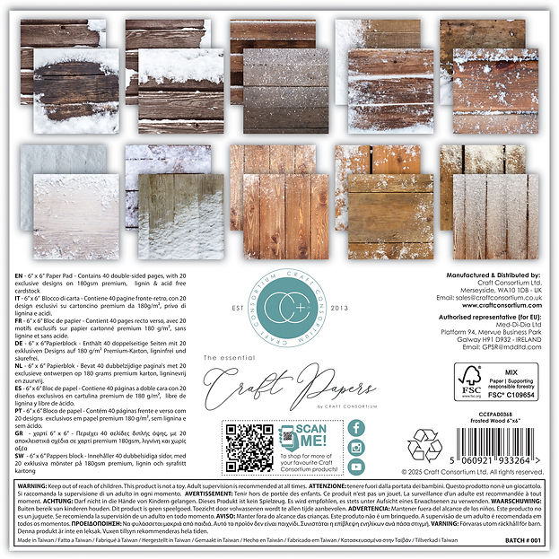 Craft Consortium - The Essential Craft Papers - 6 x 6 Paper Pad - Frosted Wood