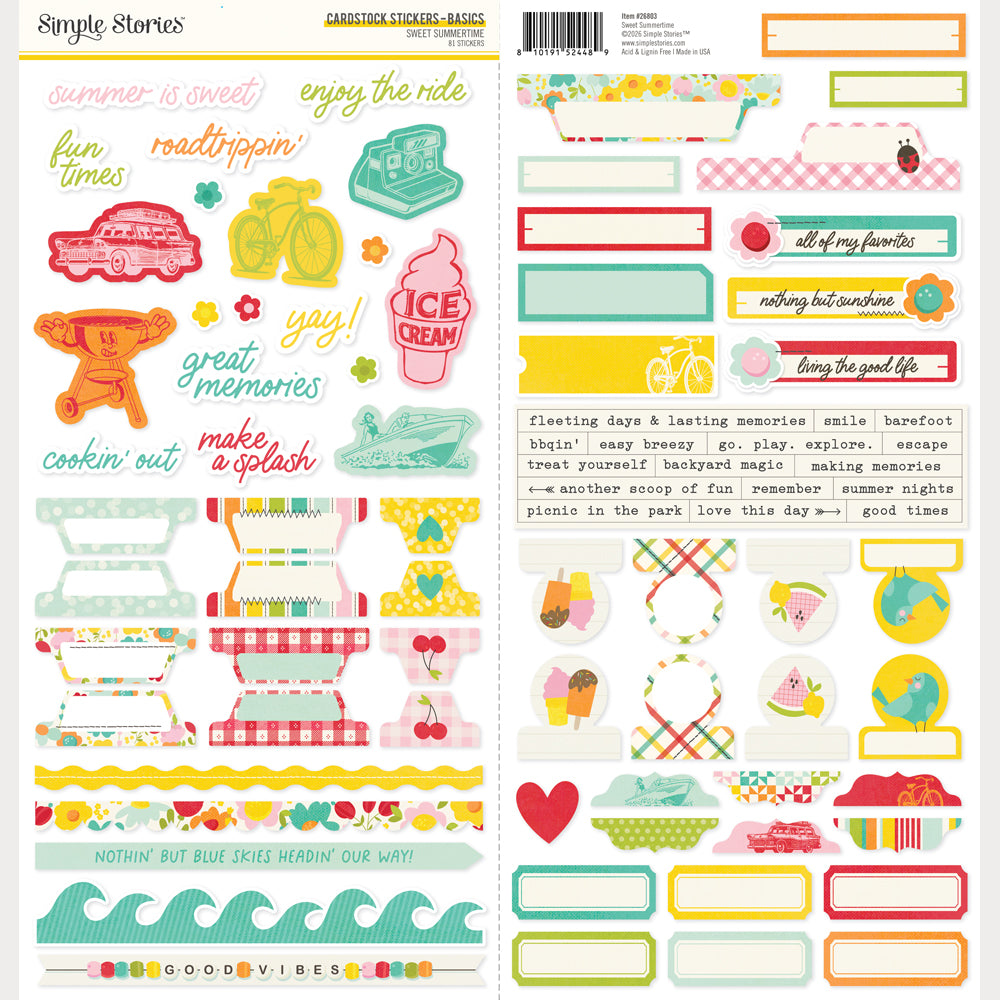 ***Pre-Order*** Simple Stories - Sweet Summertime - Cardstock Stickers Basics