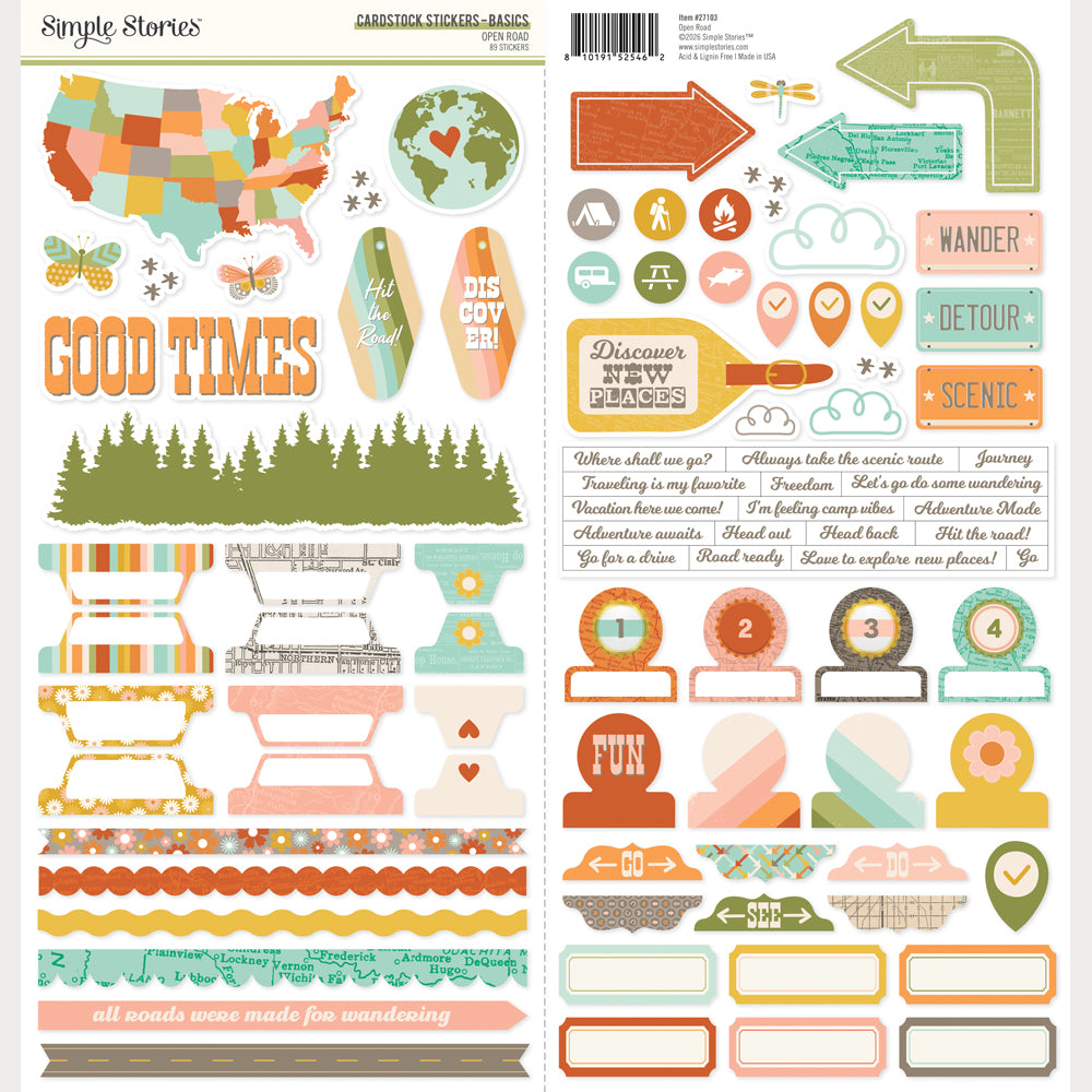 ***Pre-Order*** Simple Stories - Open Road - Cardstock Stickers Basics