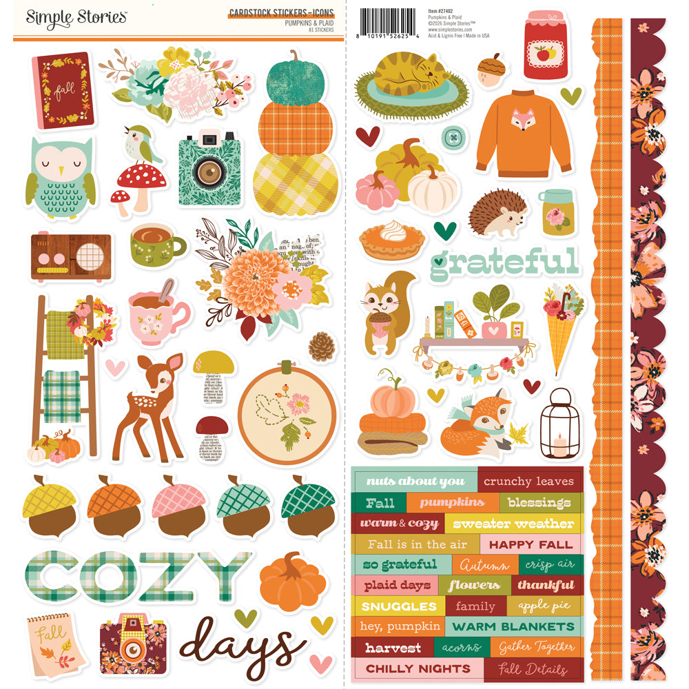 ***Pre-Order*** Simple Stories - Pumpkins and Plaid - Cardstock Stickers Icons
