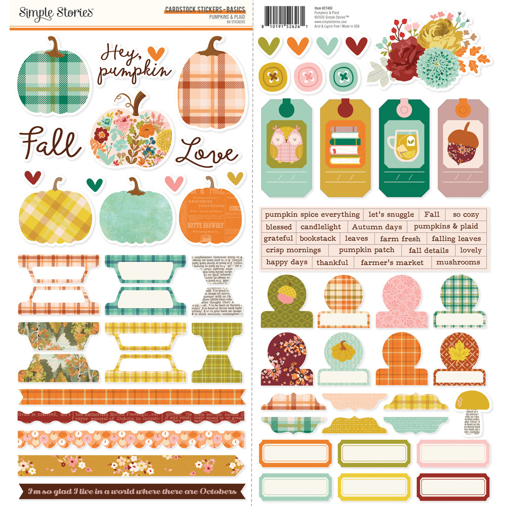 ***Pre-Order*** Simple Stories - Pumpkins and Plaid - Cardstock Stickers Basics