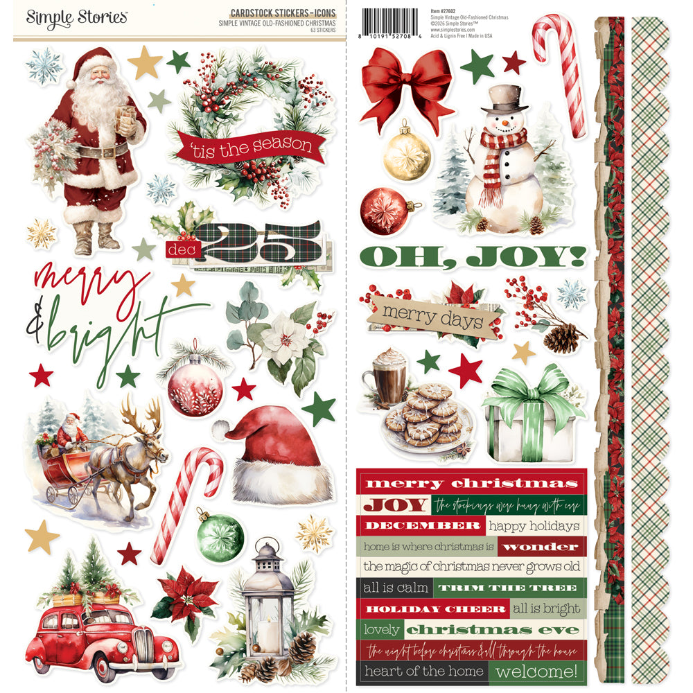 ***Pre-Order*** Simple Stories - Simple Vintage Old-Fashioned Christmas - Cardstock Stickers Icons