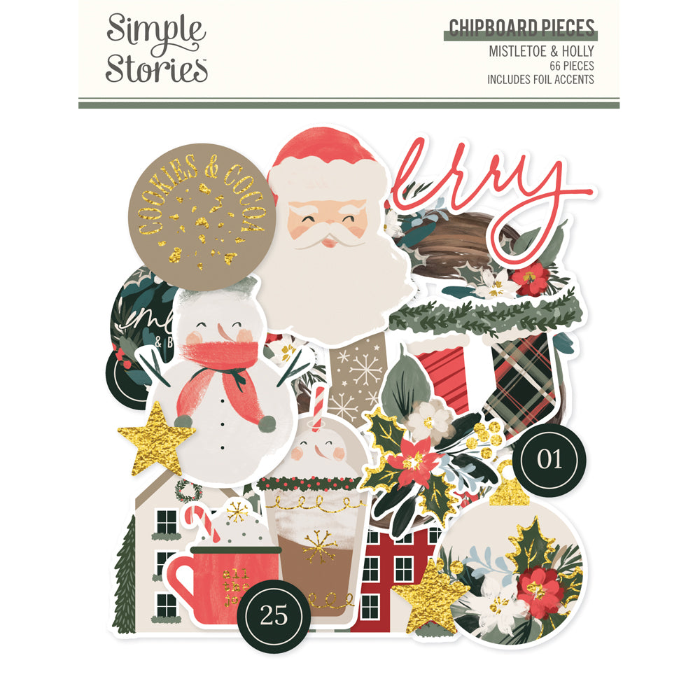 ***Pre-Order*** Simple Stories - Mistletoe and Holly - Chipboard Pieces