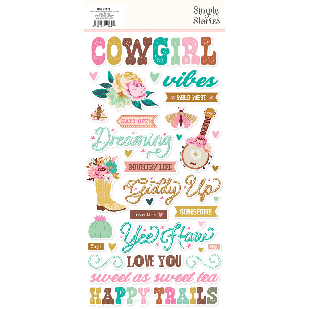 ***Pre-Order*** Simple Stories - Country Roads Cowgirl - Foam Stickers