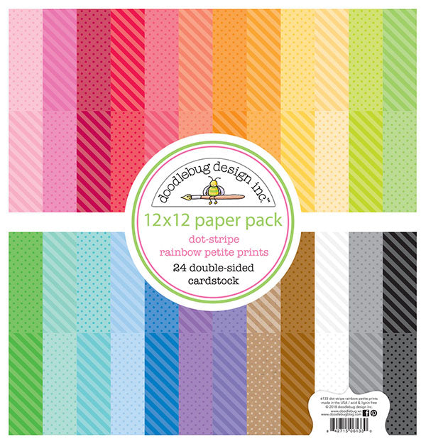 Doodlebug - 12 x 12 Paper Pack - Dot and Stripe - Rainbow - Petite Print Assortment