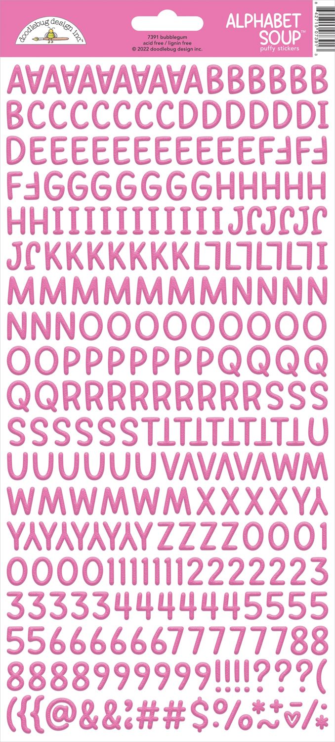 Doodlebug - Alphabet Soup Puffy Stickers - Bubblegum