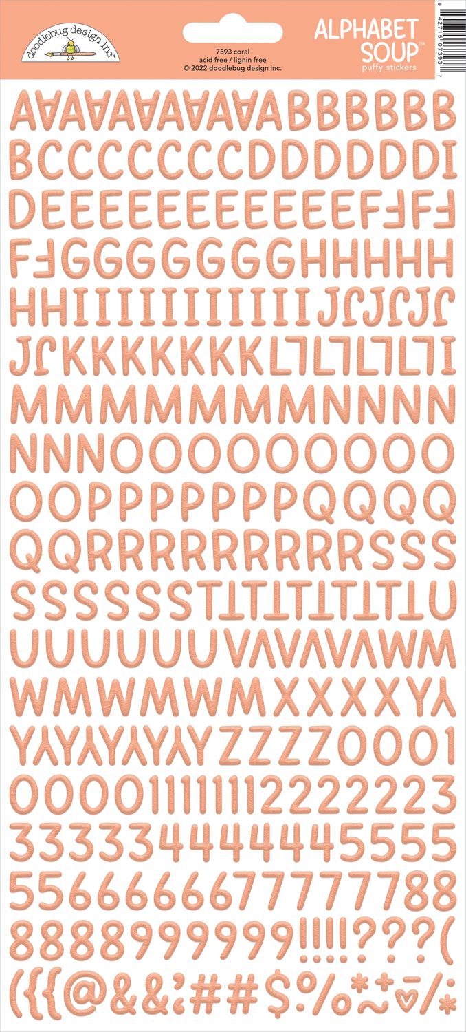 Doodlebug - Alphabet Soup Puffy Stickers - Coral