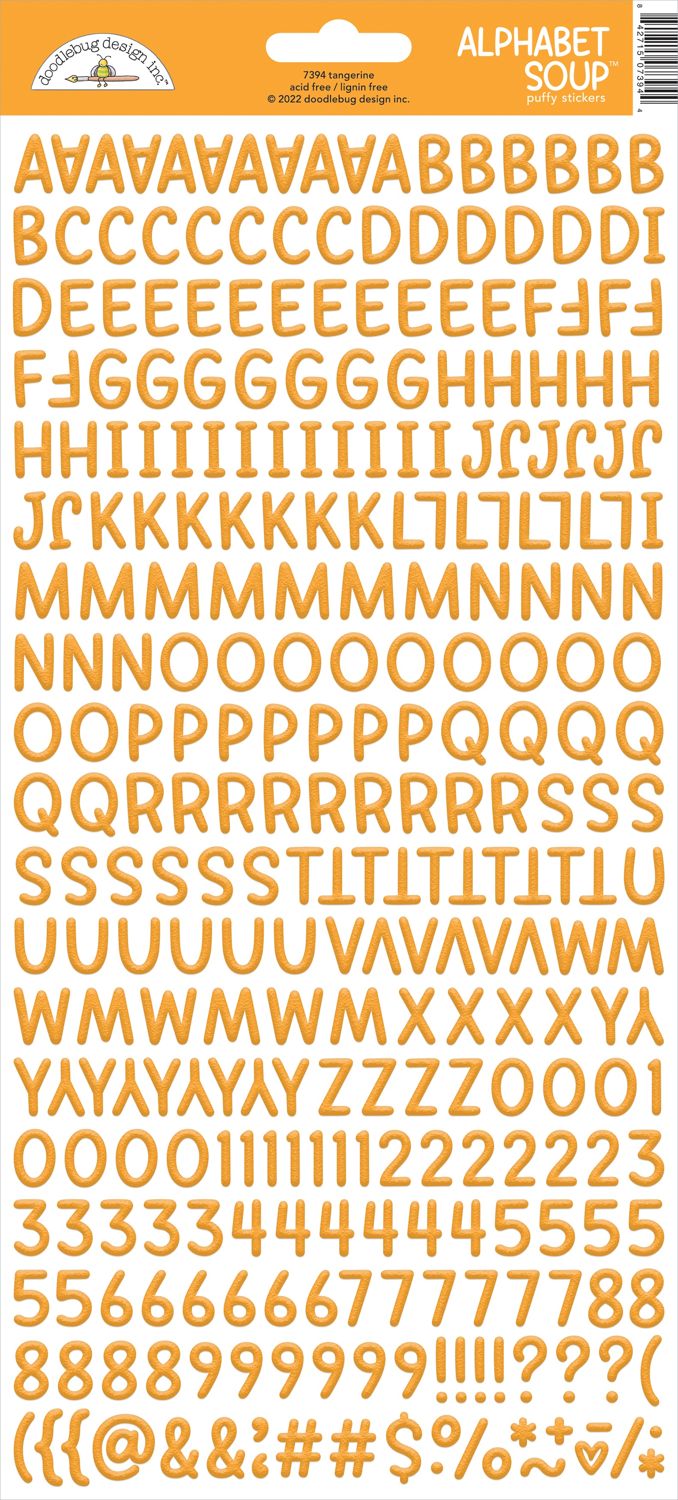Doodlebug - Alphabet Soup Puffy Stickers - Tangerine