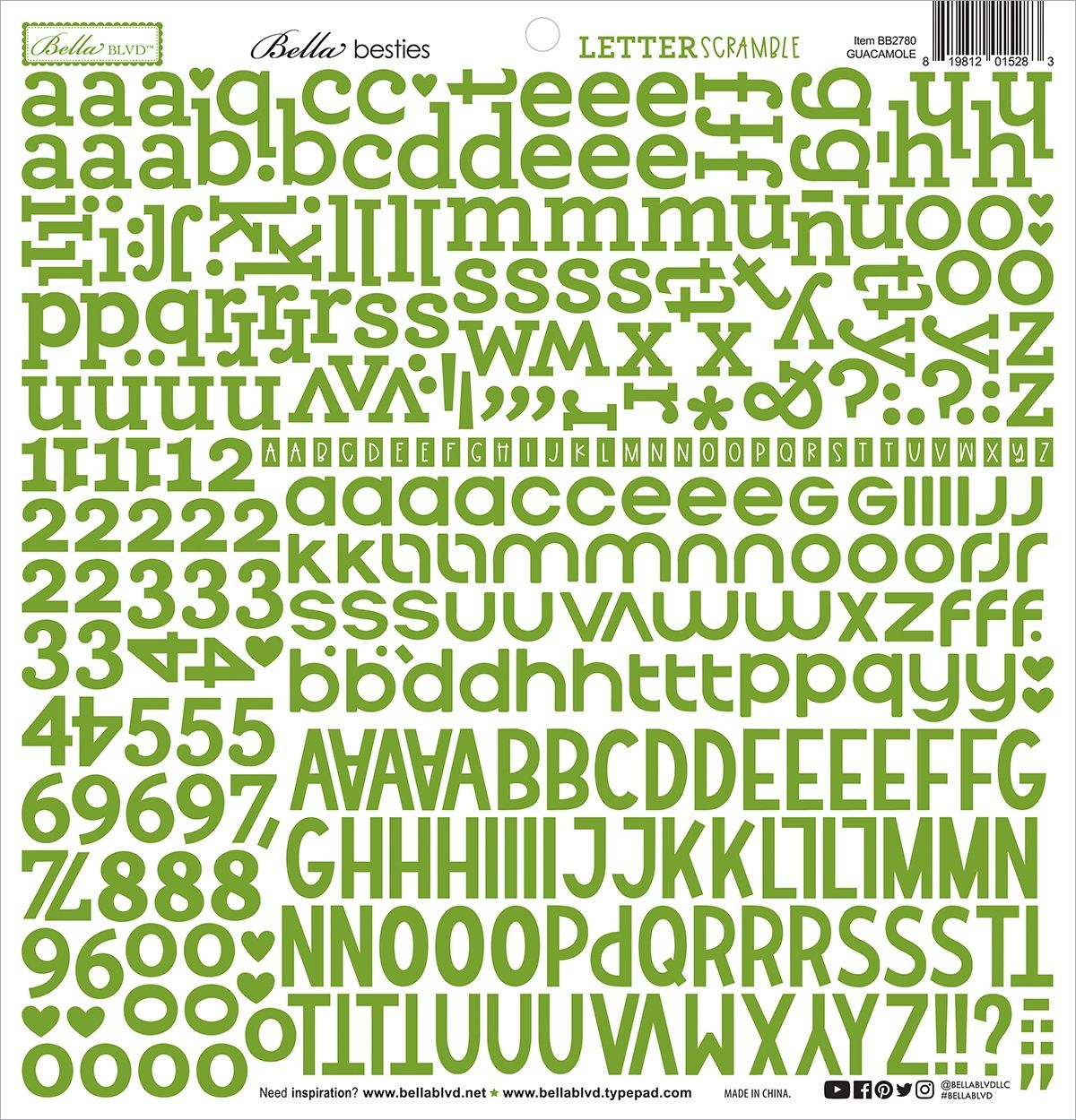 Bella Blvd - Bella Besties Letter Scramble Alpha Stickers - Guacamole
