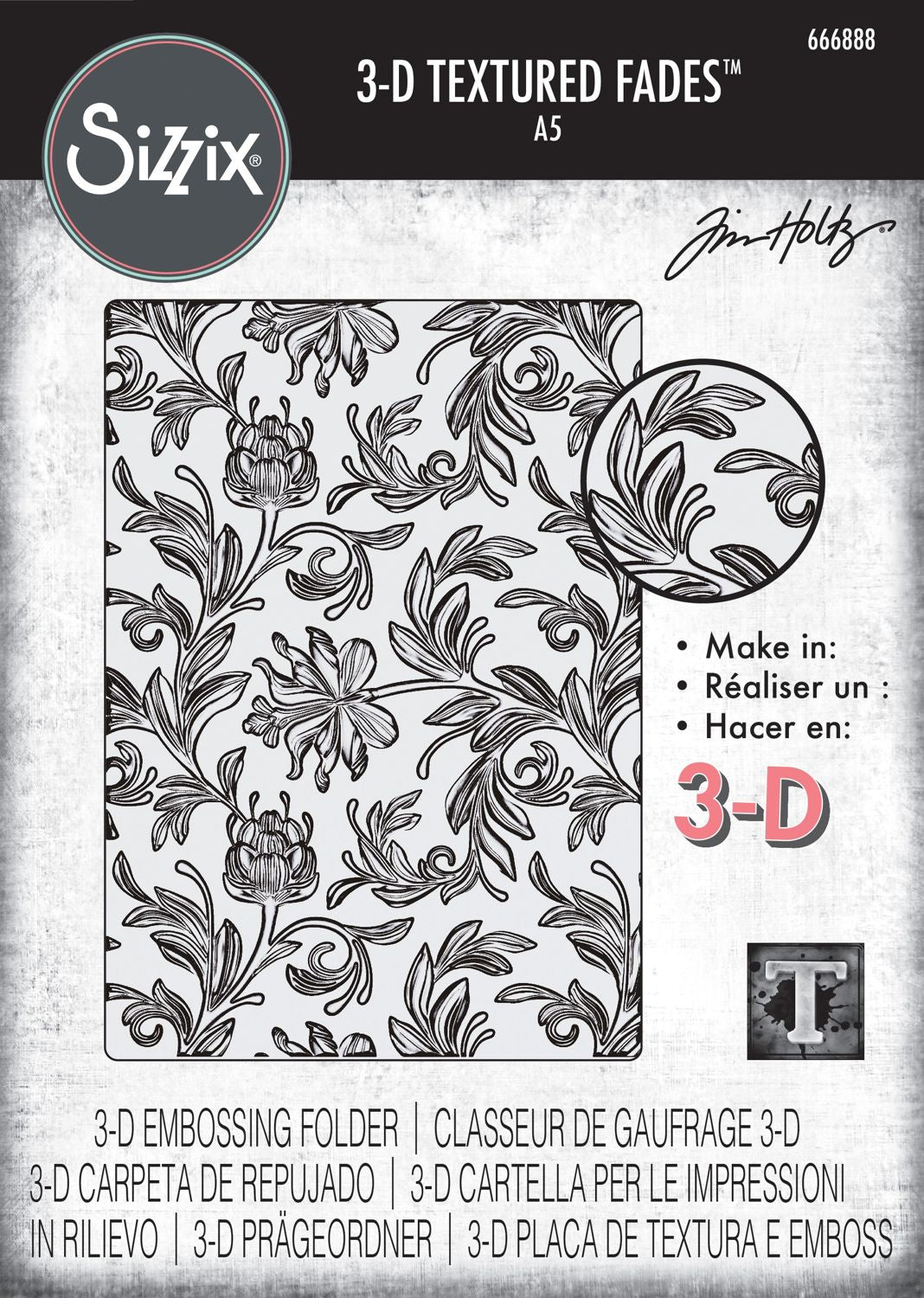 Sizzix - 3D Texture Fades A5 Embossing Folder By Tim Holtz - Botanical
