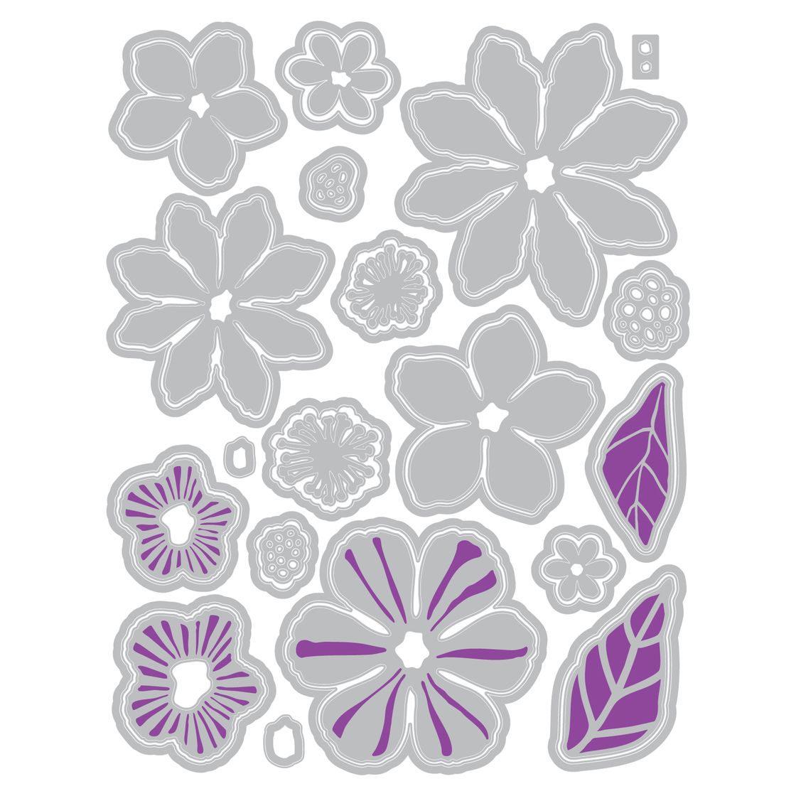Sizzix - Clear Stamps Set 16PK w/35PK Framelits Die Floral Layers #1 by Vicki Boutin