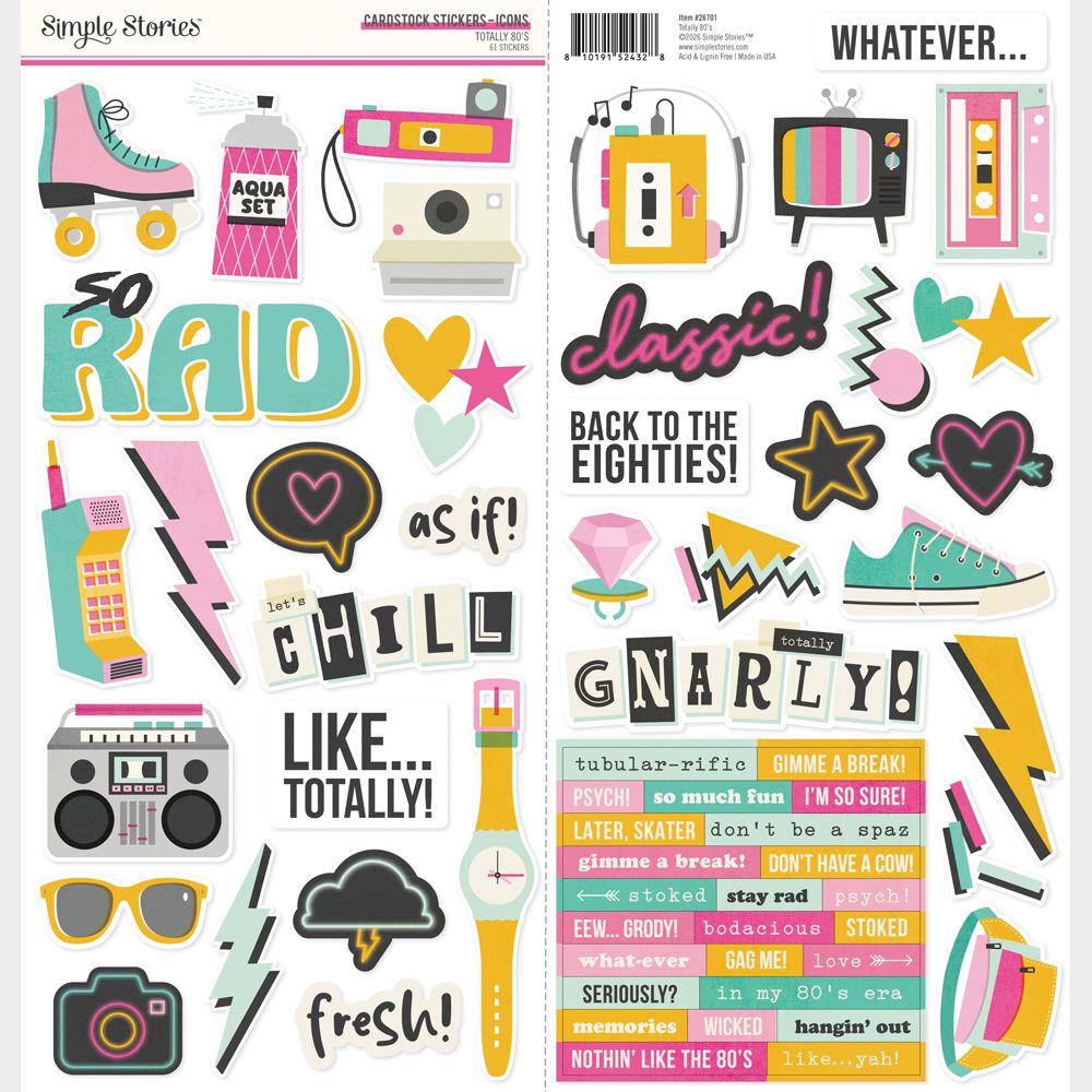 ***Pre-Order*** Simple Stories - Totally 80's - Cardstock Stickers Icons