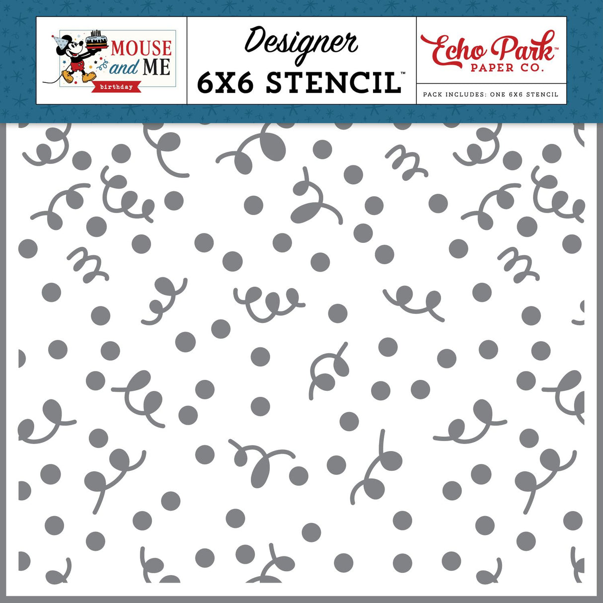 ***Pre-Order*** Echo Park - Mouse and Me Birthday - Stencil 6"X6" - Time To Party Confetti
