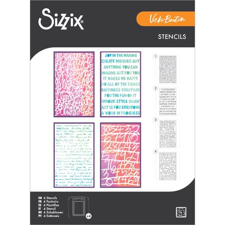 ***Pre-Order*** Sizzix - Vicki Boutin - A5 Stencil 4PK - Words and Numbers