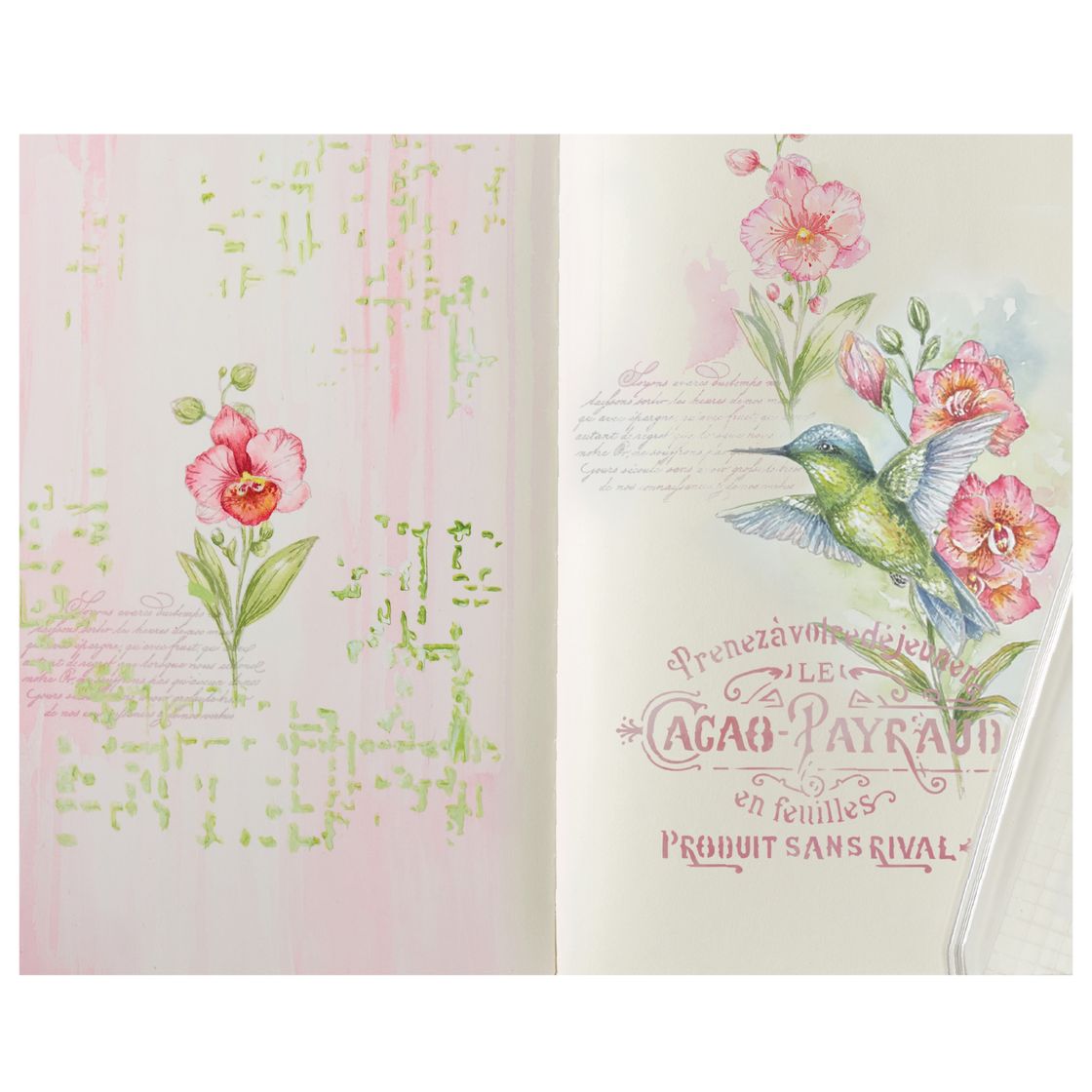 Sizzix - Clear Stamps Set 3PK w/3PK Stencils Hummingbird and Orchids by Willow Wolfe