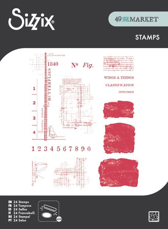 Sizzix - Clear Stamps Set 24PK Wings and Things by 49 and Market