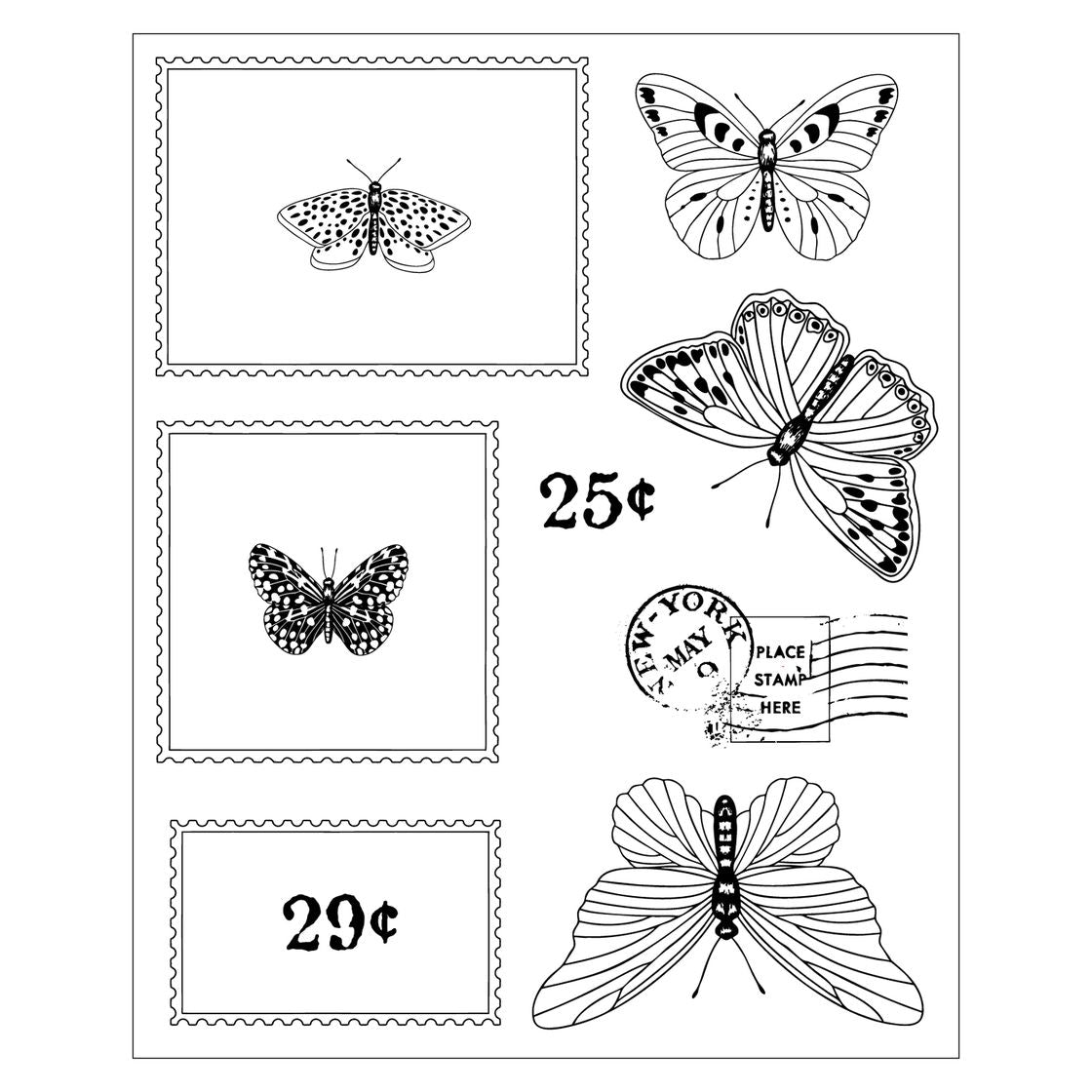 Sizzix - Clear Stamps Set 11PK w/10PK Framelit Dies Postage Wings by 49 and Market