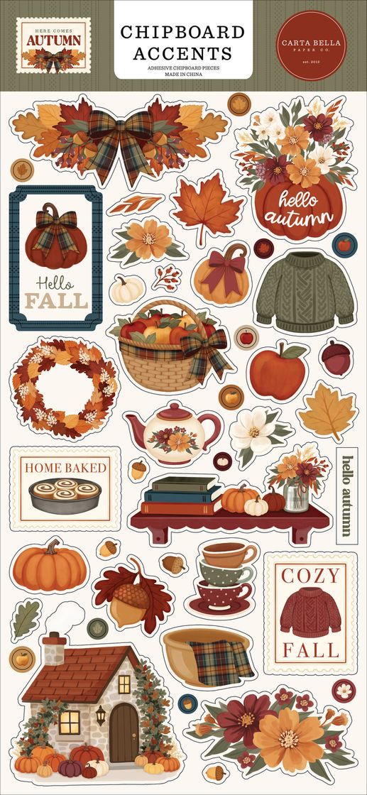 ***Pre-Order*** Carta Bella - Here Comes Autumn - 6x13 Chipboard Accents