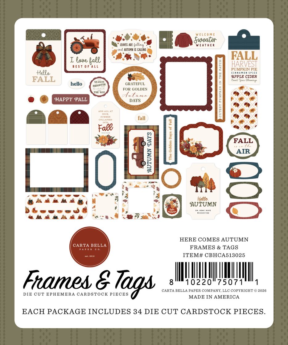 ***Pre-Order*** Carta Bella - Here Comes Autumn - Frames & Tags
