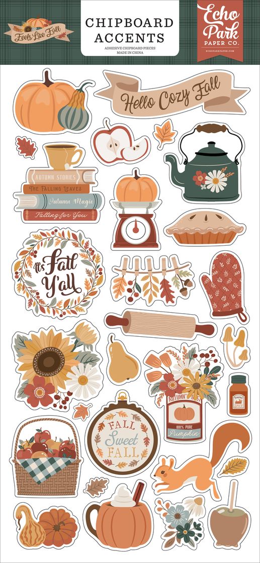 ***Pre-Order*** Echo Park - Feels Like Fall - 6x13 Chipboard Accents