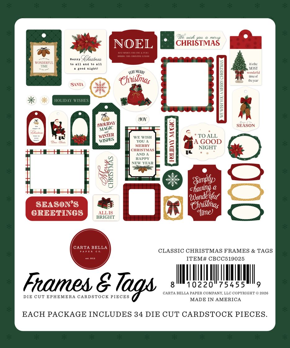 ***Pre-Order*** Carta Bella - Classic Christmas - Frames & Tags